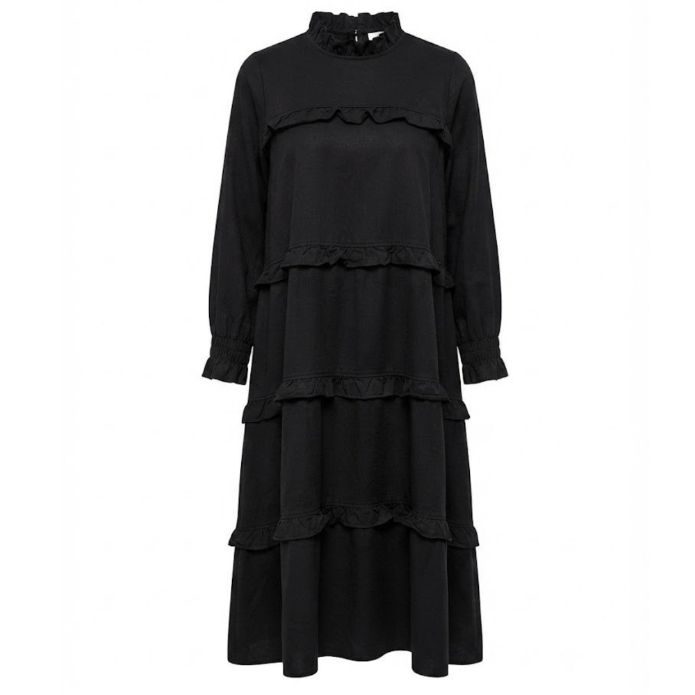 Marielle Almelo Lauren Dress Black Cotton Tiered Ruffle Midi S/M Turkey - CJ